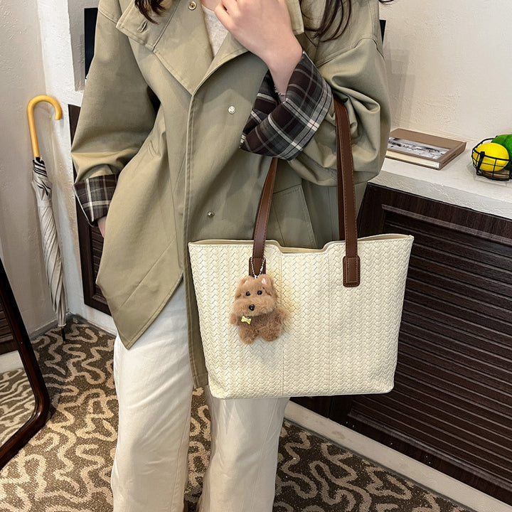 Woven Leather Shoulder Tote Bag Kalsten
