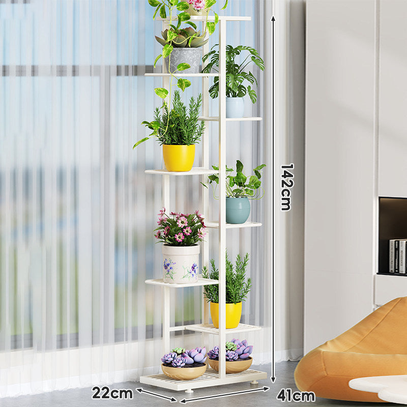 Indoor Multi-Tier Vertical Plant Stand with Slatted Base and Tiered Shelves