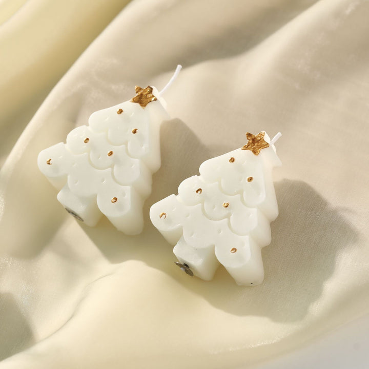 Hand-Poured Sculptural Pine Tree Decorative Soy Candle with Gold Leaf Accents and Cotton Wick