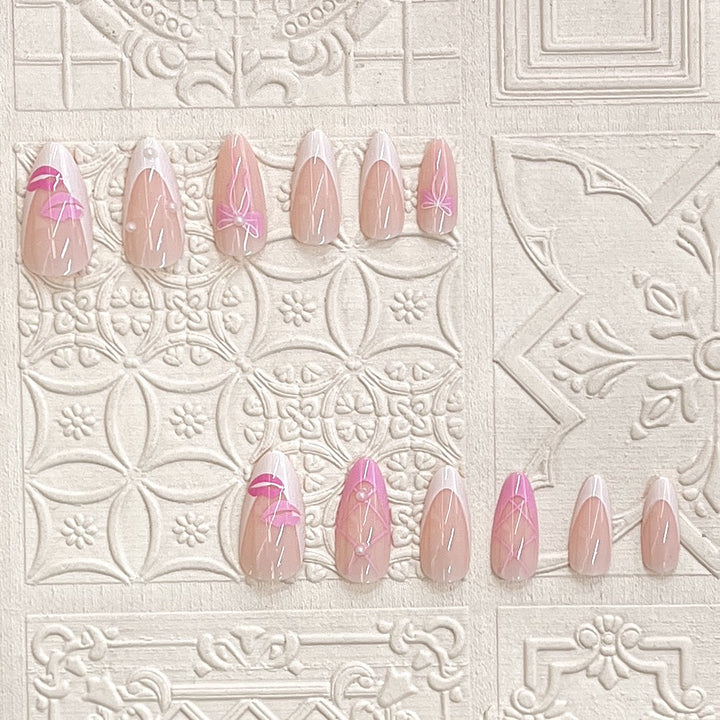Artistic Press-On Nail Set with Kiss and Bow Design Kalsten