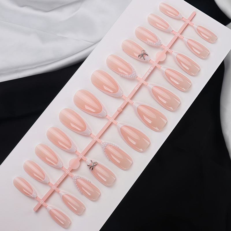 Elegant Acrylic Press-On Nail Set with Pearl and Bow Accents Kalsten