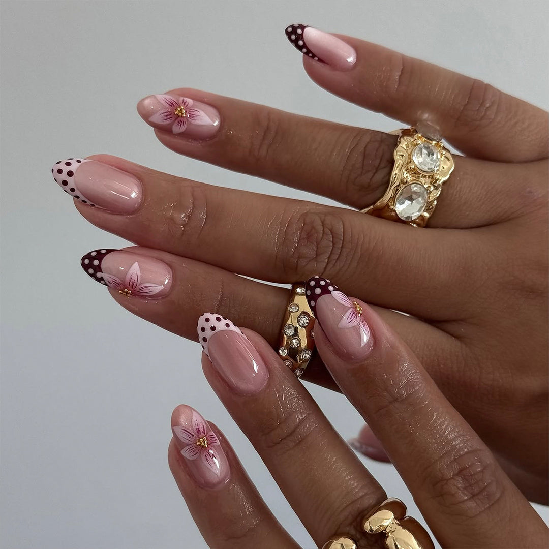 Artful Nail Extensions with Flower and Dot Design Kalsten
