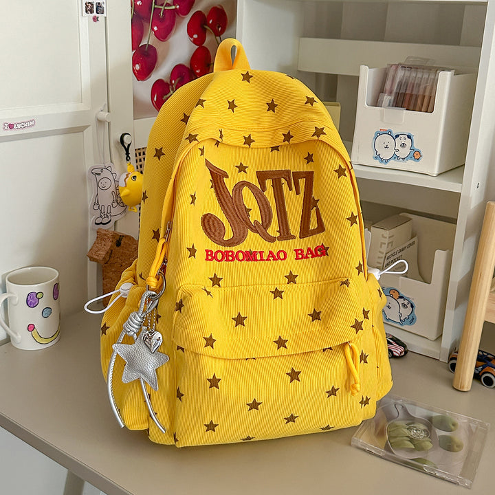 Stylish Star-Embellished Corduroy Backpack Kalsten