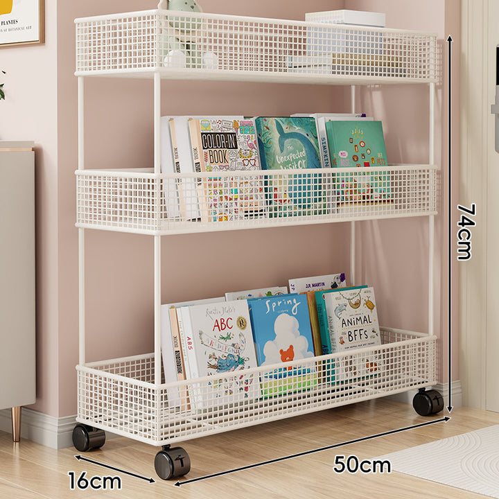 Freestanding Four‑Tier Metal Mesh Book and Display Shelf Rack