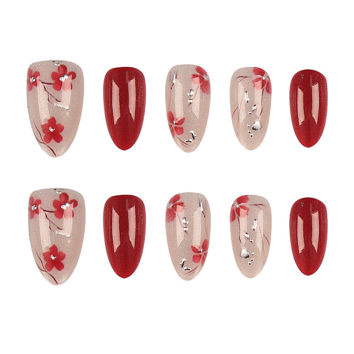 Floral Accent Press-On Nail Tips Set
