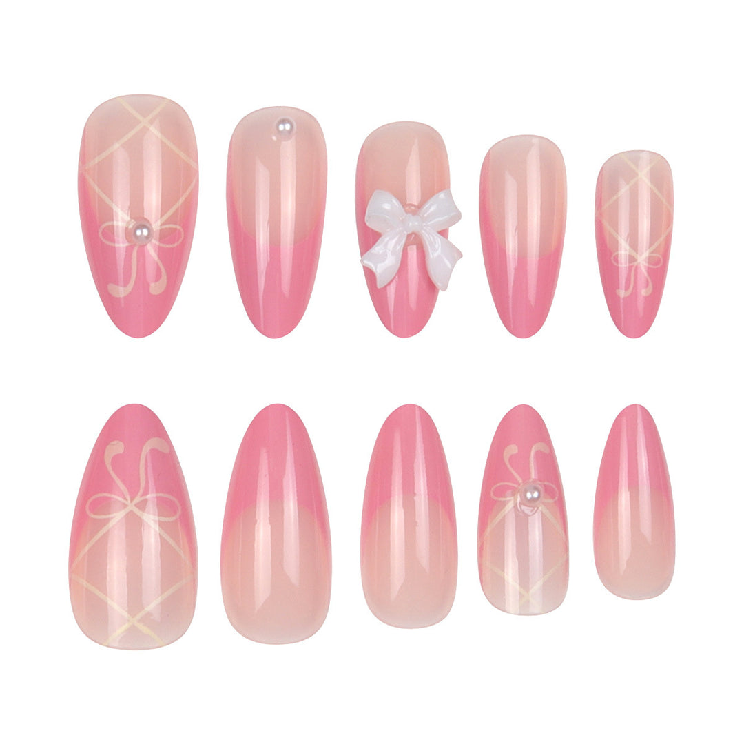 Artistic Bow-Embellished Stiletto Press-On Nails Kalsten