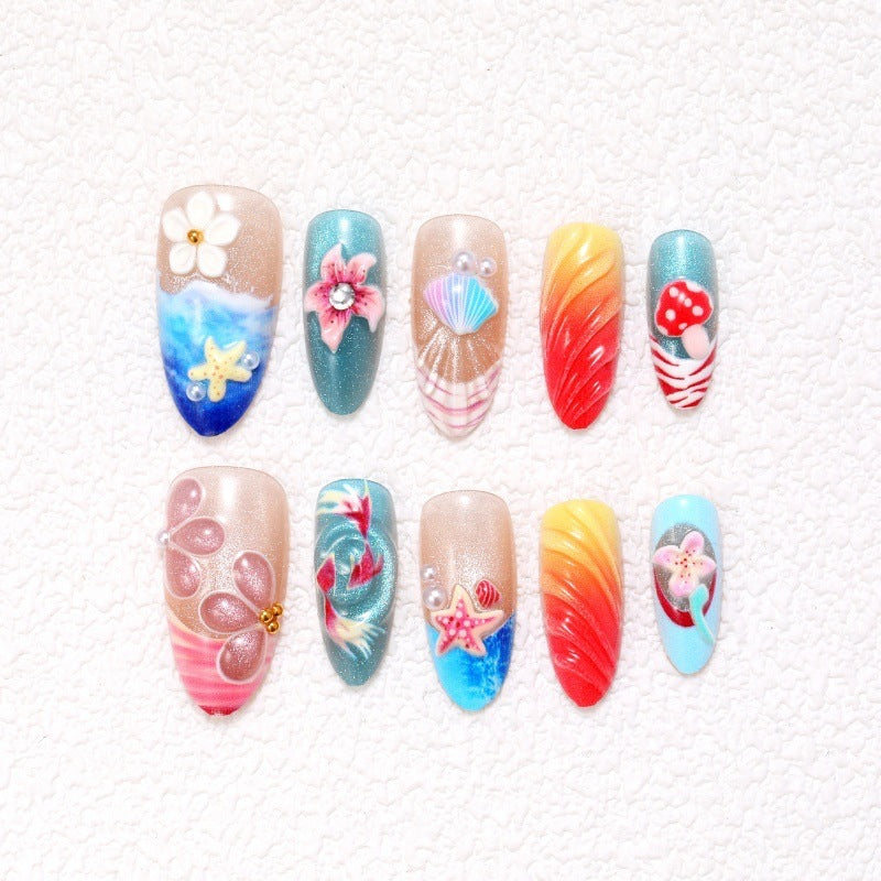 Artificial nail set with floral designs and glittering accents Kalsten