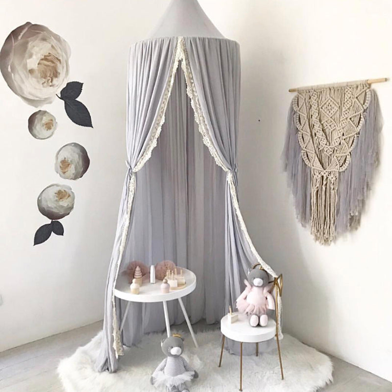 Decorative Ceiling-Mounted Play Canopy with Lace-Trim Sheer Drapes