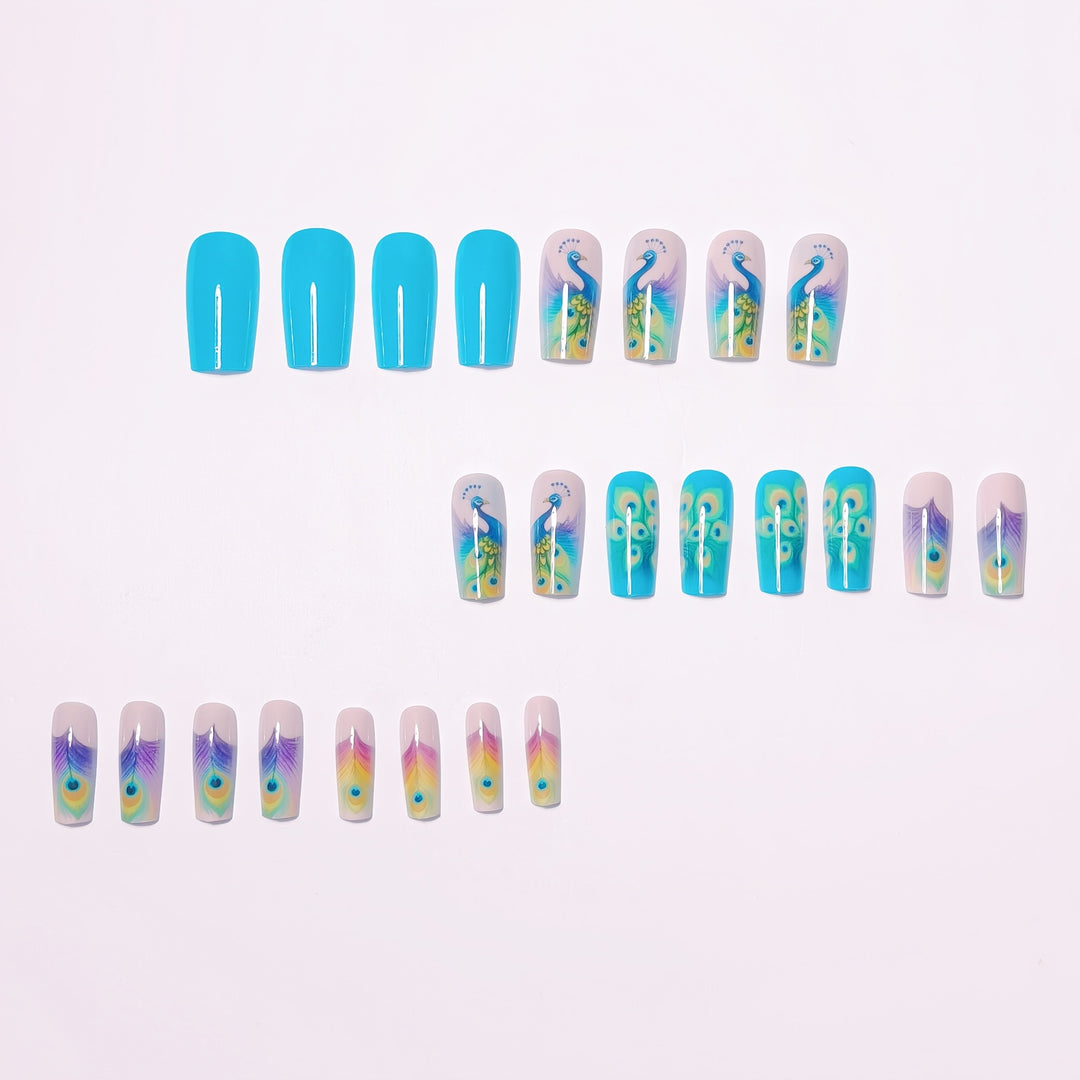 Peacock-Inspired Artistic Nail Set Kalsten