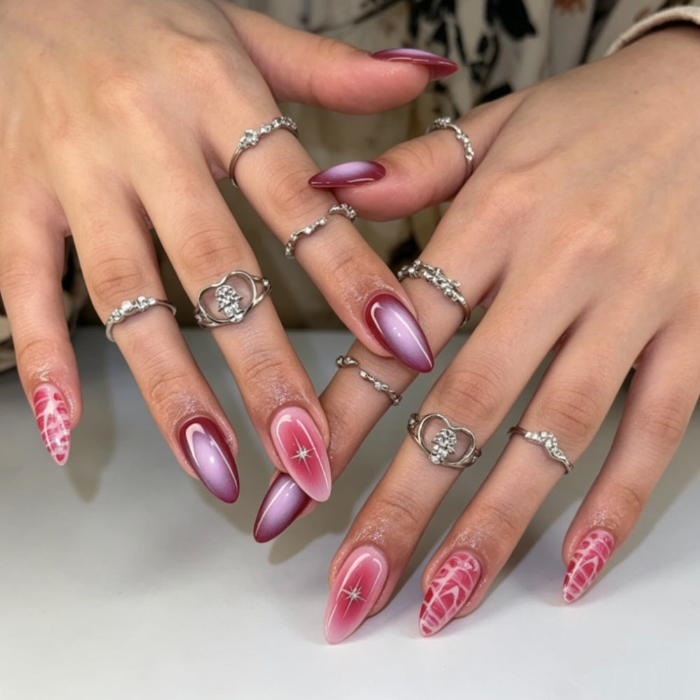 Artistic Press-On Nail Set with Celestial Design Kalsten