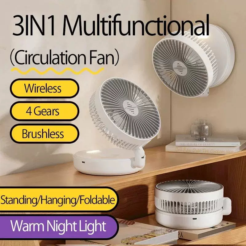Unisex one size compact foldable rechargeable USB Type C desktop fan with adjustable tilt angle and integrated LED night light Kalsten