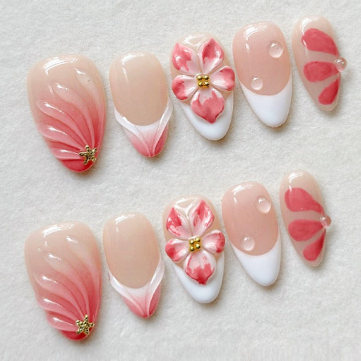 Elegant artificial nail set with floral and gradient patterns Kalsten
