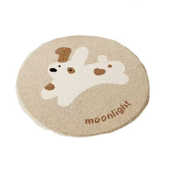 Round Plush Chair Seat Cushion with Non-Slip Backing and Playful Dog Face Tufted Design