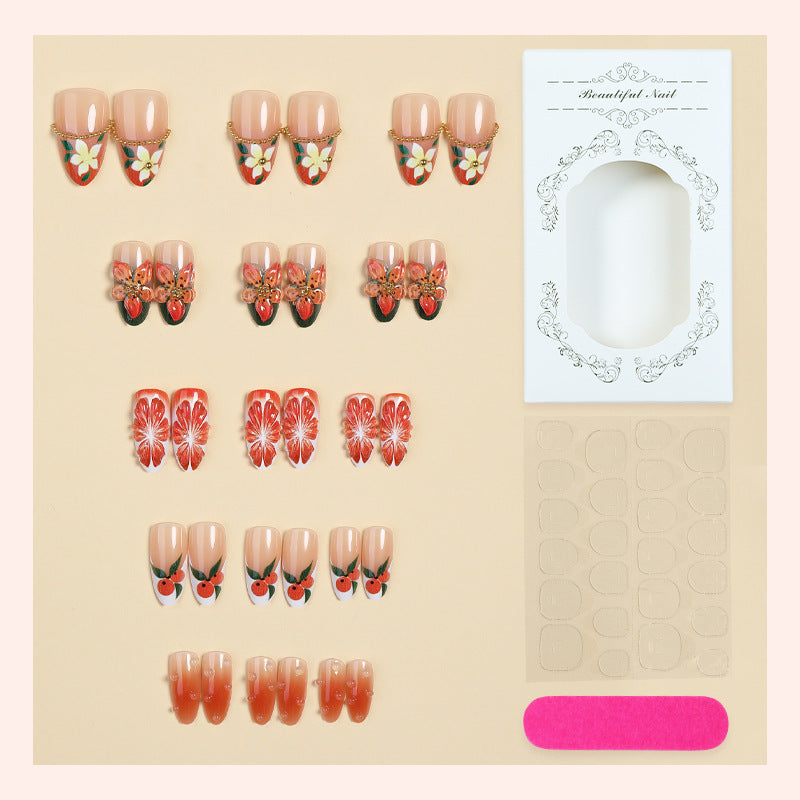 Artificial nail set with colorful flower and glitter accents Kalsten