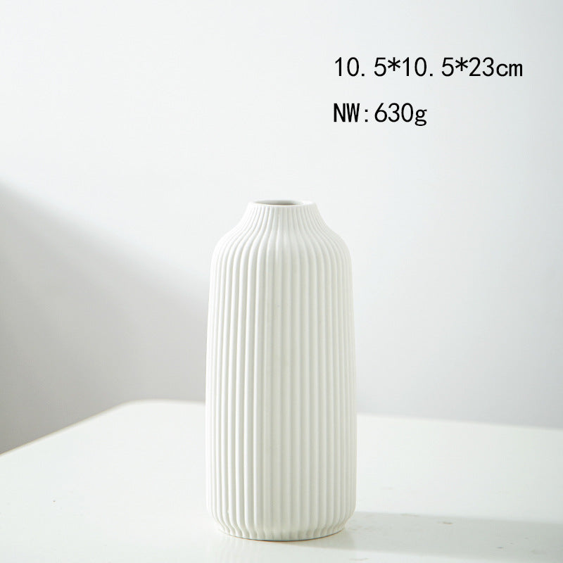Elegant Ribbed Ceramic Decorative Vase Kalsten