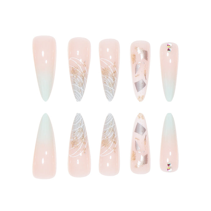 Stylish Stiletto Press-On Nail Extensions with Gold Accents Kalsten