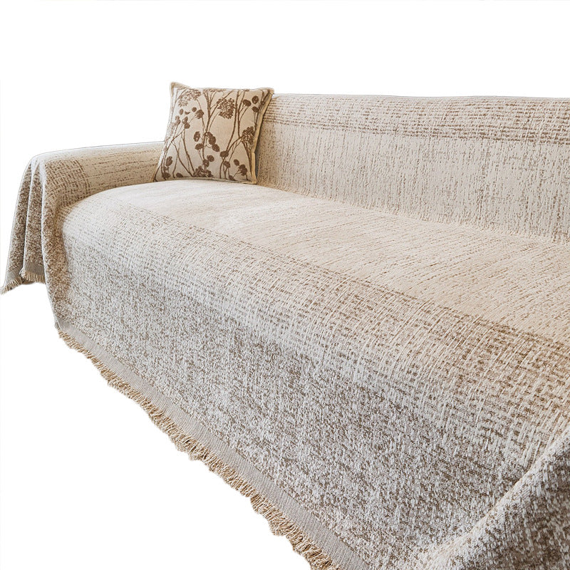 Textured Fringed Jacquard Sofa Throw Slipcover