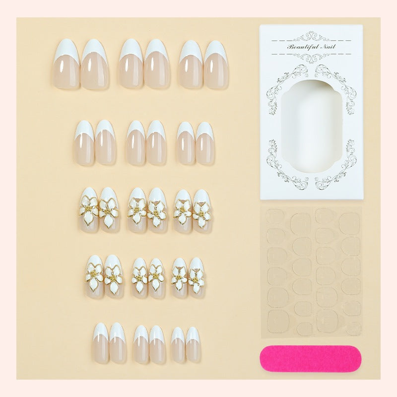 Artificial nail set with floral accents and luxurious glitter Kalsten