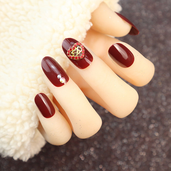 Decorative Press-On Nail Set with Rhinestone Accents