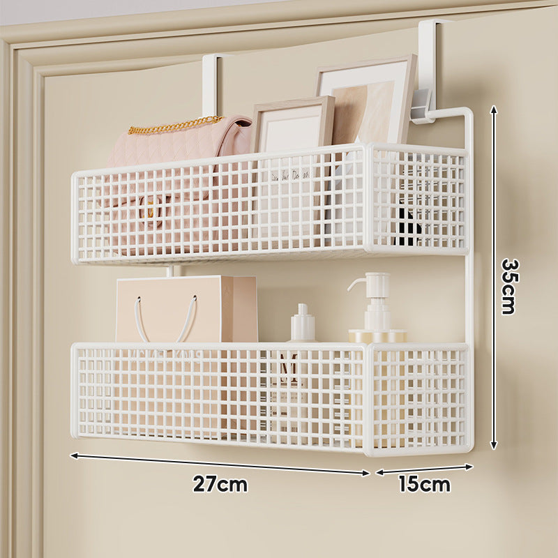 Over-Door Hanging Double-Tier Ventilated Mesh Storage Basket Organizer with Hooks