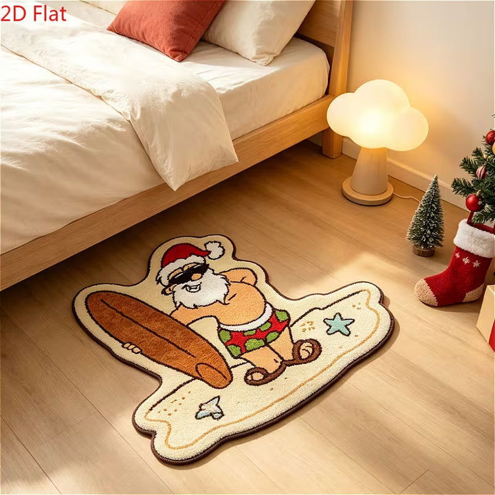 Fun Holiday Surfing Santa Area Rug