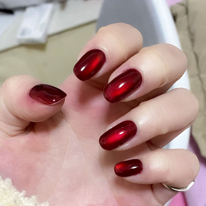 Glossy Press-On Nail Set with Unique Shape