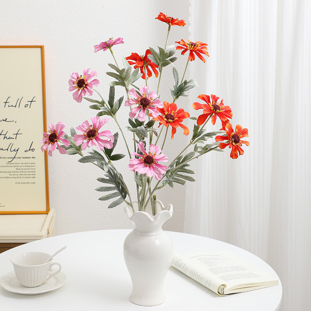 Artificial poppy flower branch with lifelike blooms and detailed leaves