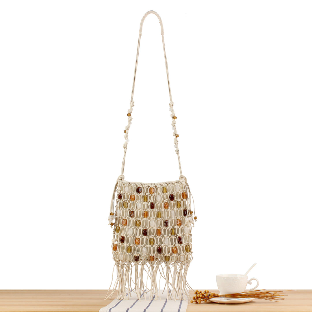 Macrame Crossbody Bag with Colorful Beads and Trendy Fringes Kalsten