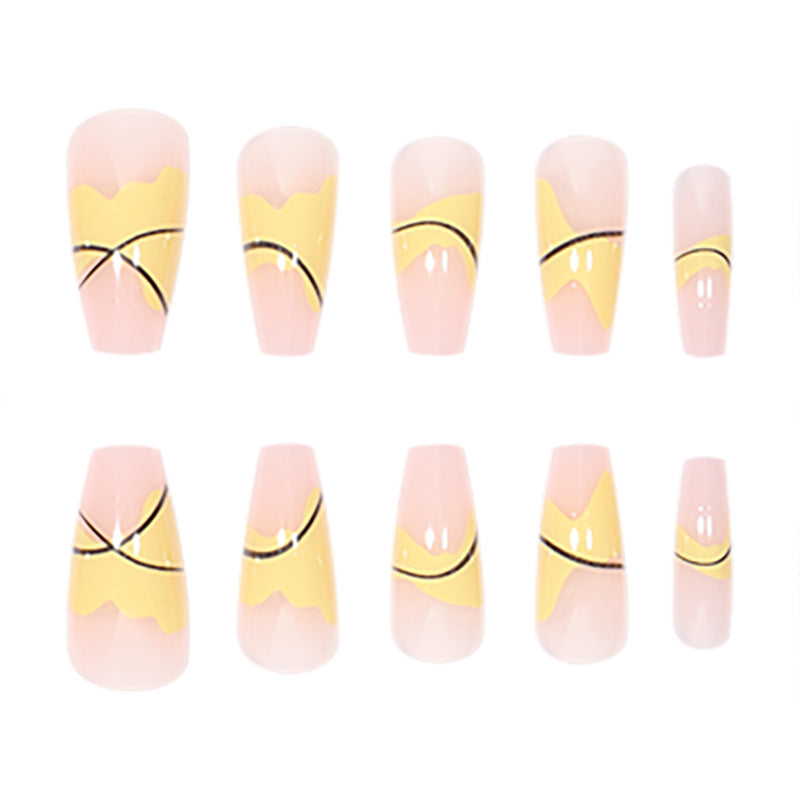 Artistic Long Press-On Nails with Trendy Geometric Design Kalsten