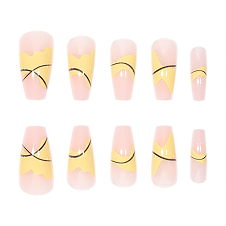 Artistic Long Press-On Nails with Trendy Geometric Design Kalsten