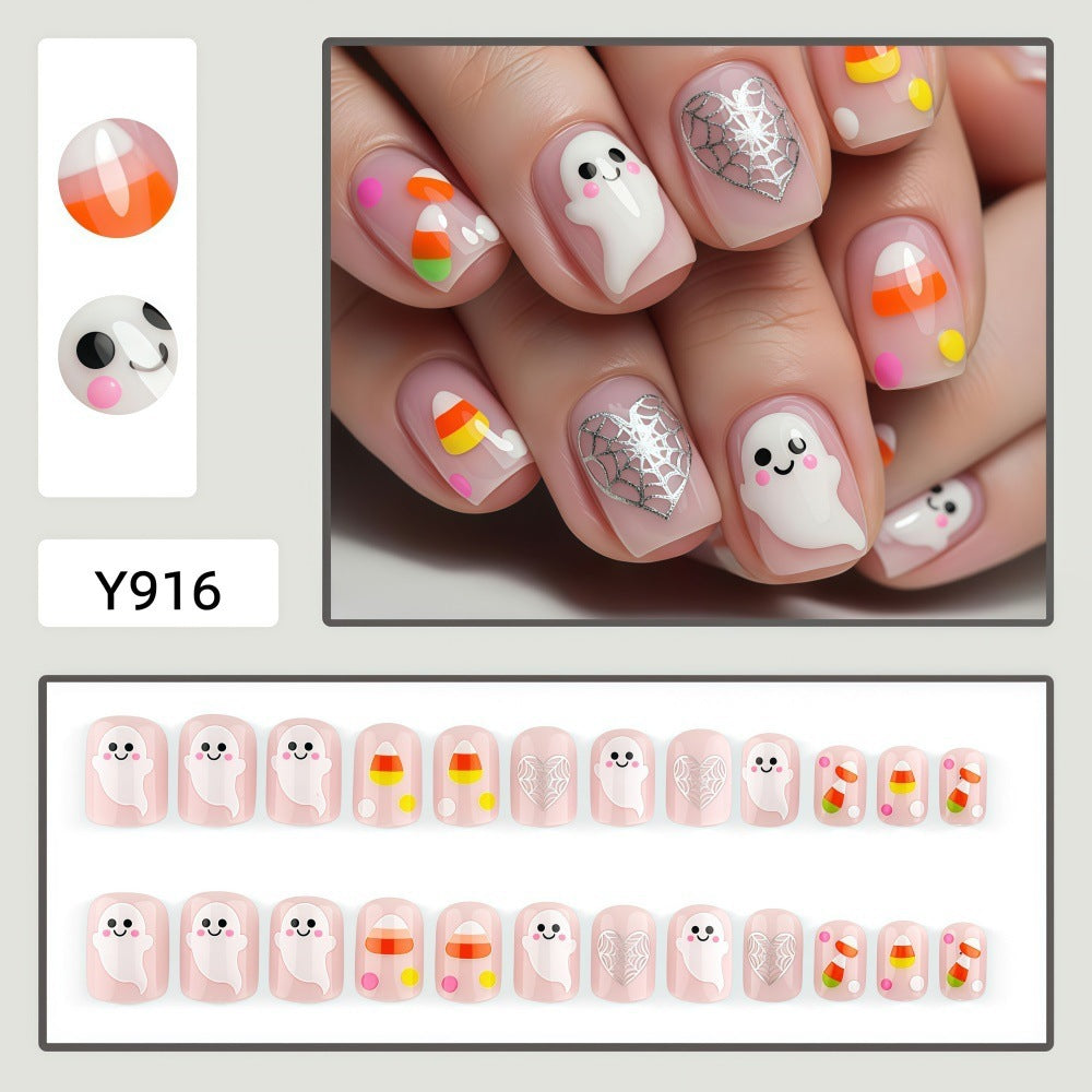 Artificial nails for Halloween with cute ghost motifs Kalsten