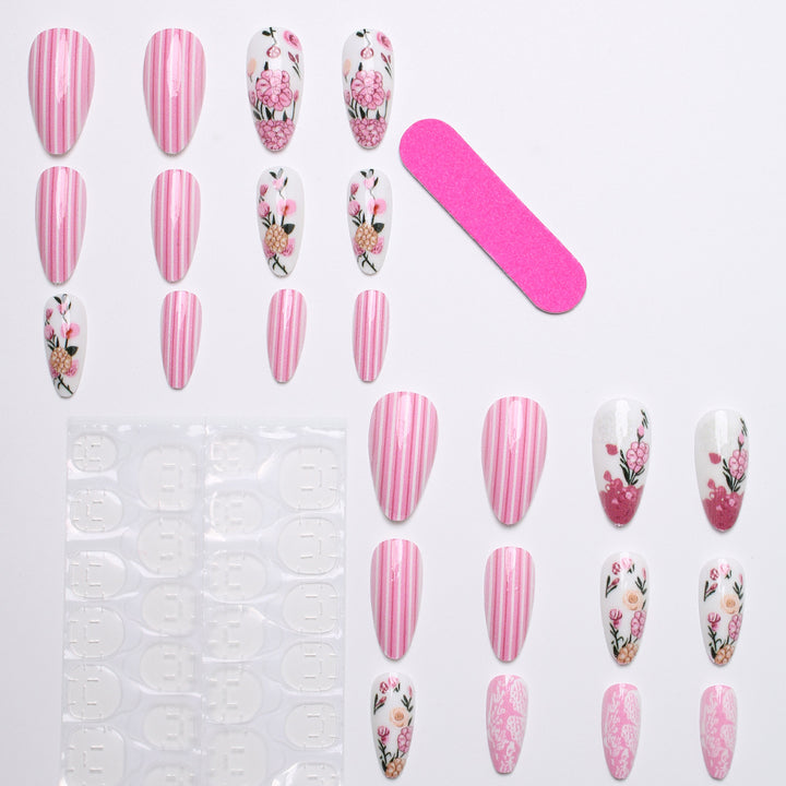 Artificial nail set with floral 3D decorations Kalsten