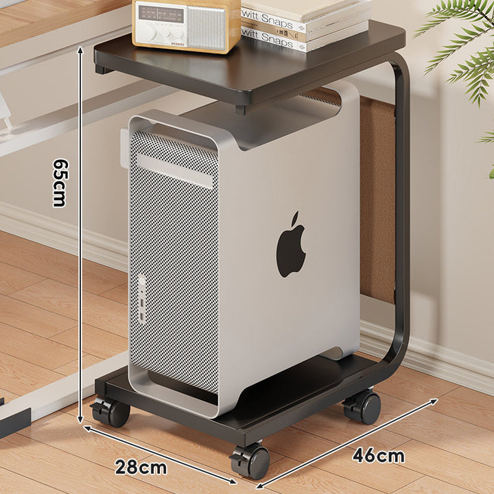Rolling Desktop CPU Tower Stand with Wooden Base and Swivel Casters