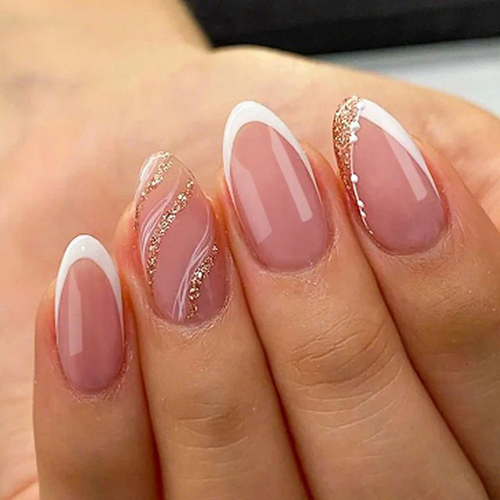Artificial nails with elegant French tips and glittering accents Kalsten