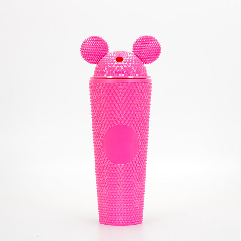 Studded Textured Reusable Tumbler With Decorative Ear-Top Screw Lid
