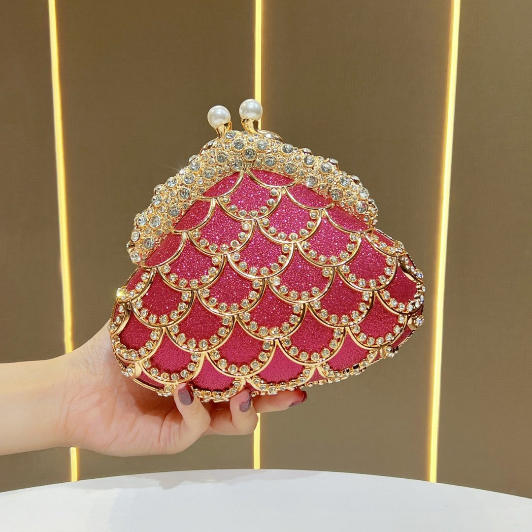 Decorative Pearl-Accented Evening Clutch