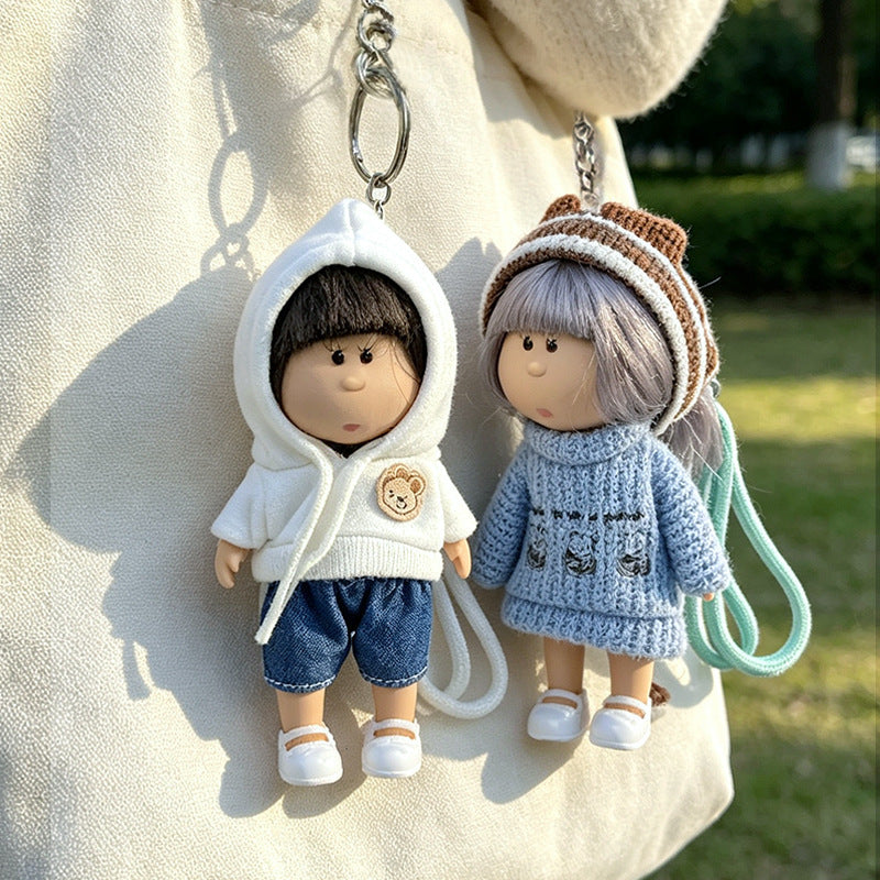 Hooded Doll Bag Charm Keychain with Denim Outfit & Loop Strap Kalsten