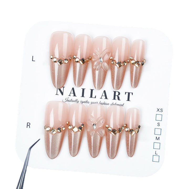 Rhinestone-Embellished Almond-Shaped Press-On Nails Kalsten