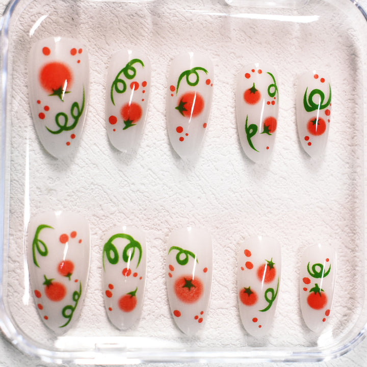 Themed Press-On Nail Art with Tomato Design Kalsten