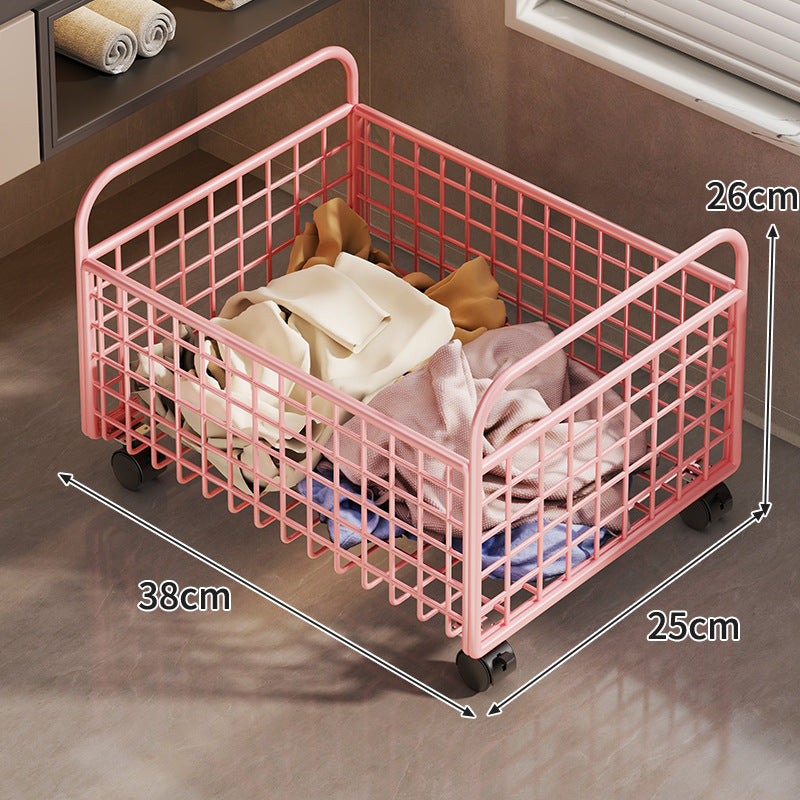 Metal Wire Grid Storage Basket with Raised Side Handles