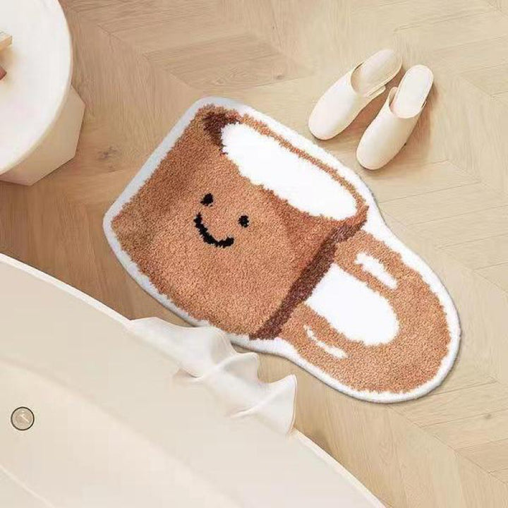 Cartoon Cat-Shaped Plush Bath Mat for Bathroom