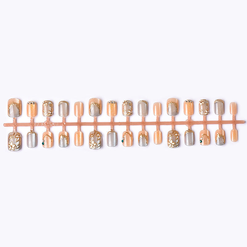 Decorative Press-On Nail Art Set with Elegant Floral Embellishments Kalsten