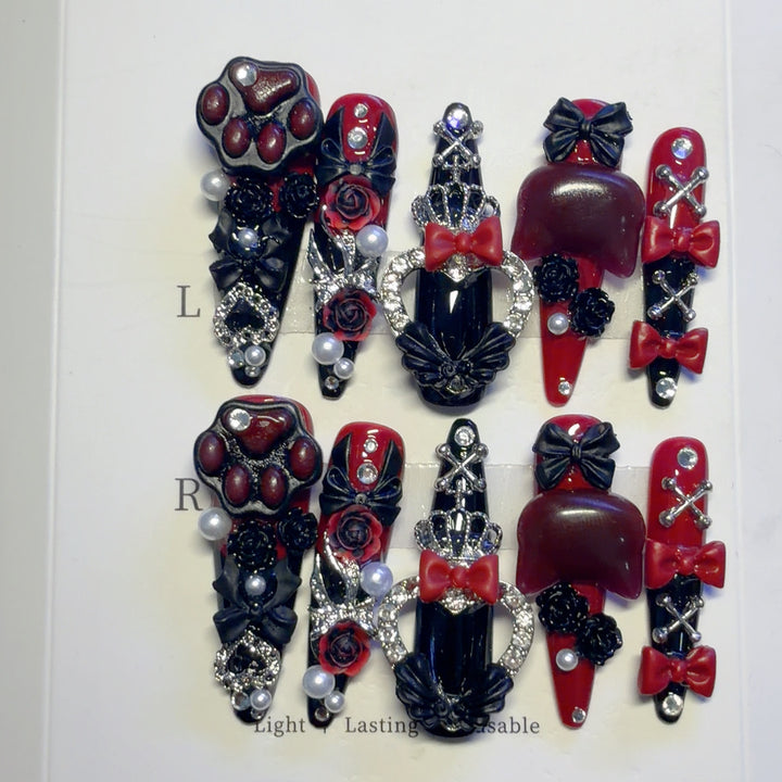 Gothic-Inspired Decorative Press-On Nail Art