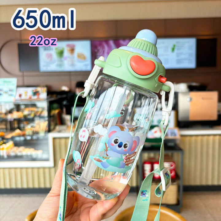 Women's transparent drinking bottle with ergonomic carrying handle and integrated straw Kalsten