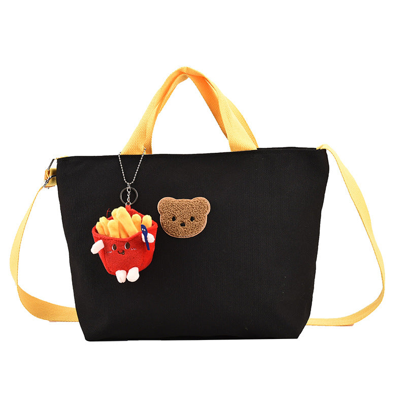 Casual Canvas Tote Bag with Cute Bear Applique