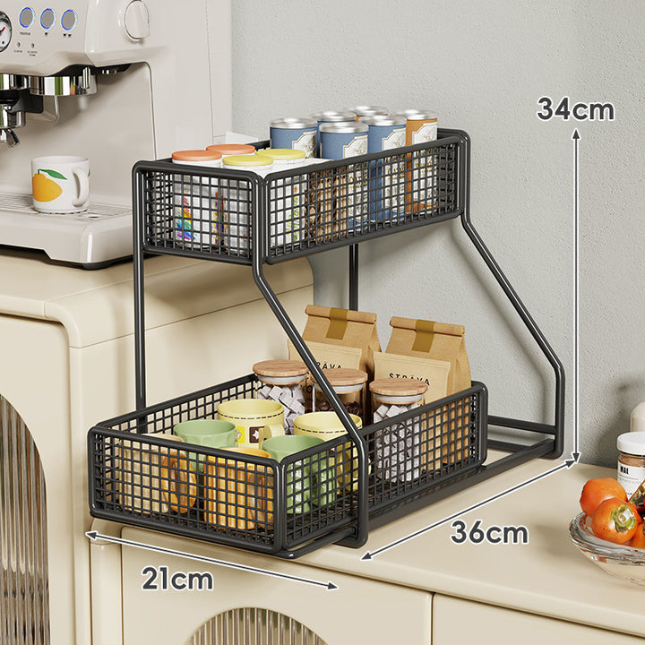 Three-Tier Angled Metal Mesh Countertop Pantry Organizer with Stackable Wire Baskets