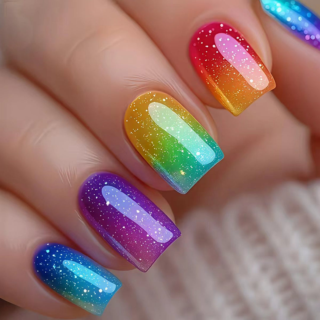 Glittered Rainbow Ombre Nail Art Kalsten