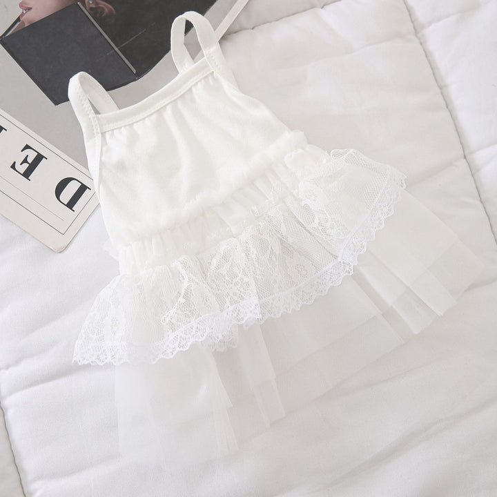 Infant Lace-Trim Tiered Tulle Dress with Spaghetti Straps