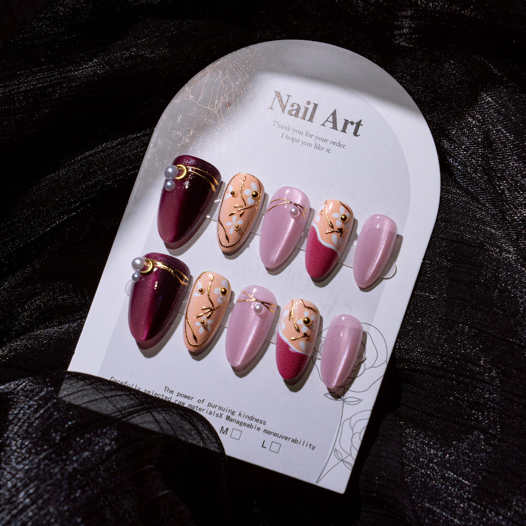 Elegant Press-On Nail Art Set with Pearl and Gold Accents Kalsten