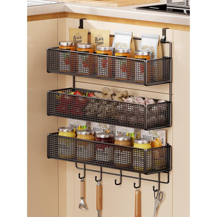 Over-Cabinet Three-Tier Mesh Hanging Pantry Organizer with Removable Baskets